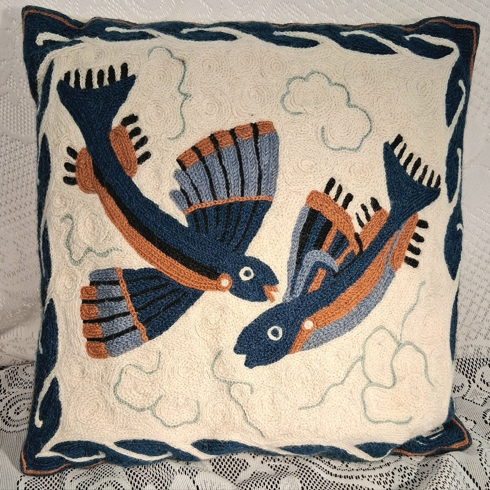 Greek Embroidered Fish Design Pillow  6191